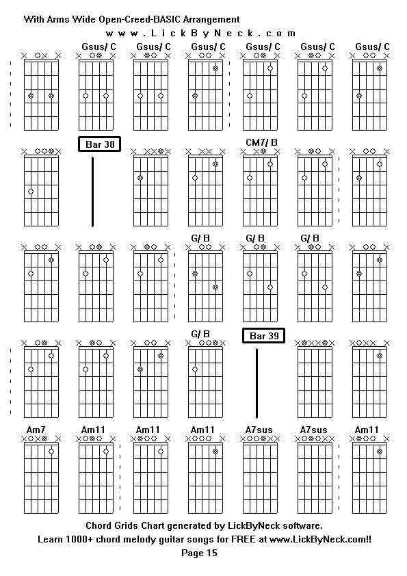 Chord Grids Chart of chord melody fingerstyle guitar song-With Arms Wide Open-Creed-BASIC Arrangement,generated by LickByNeck software.